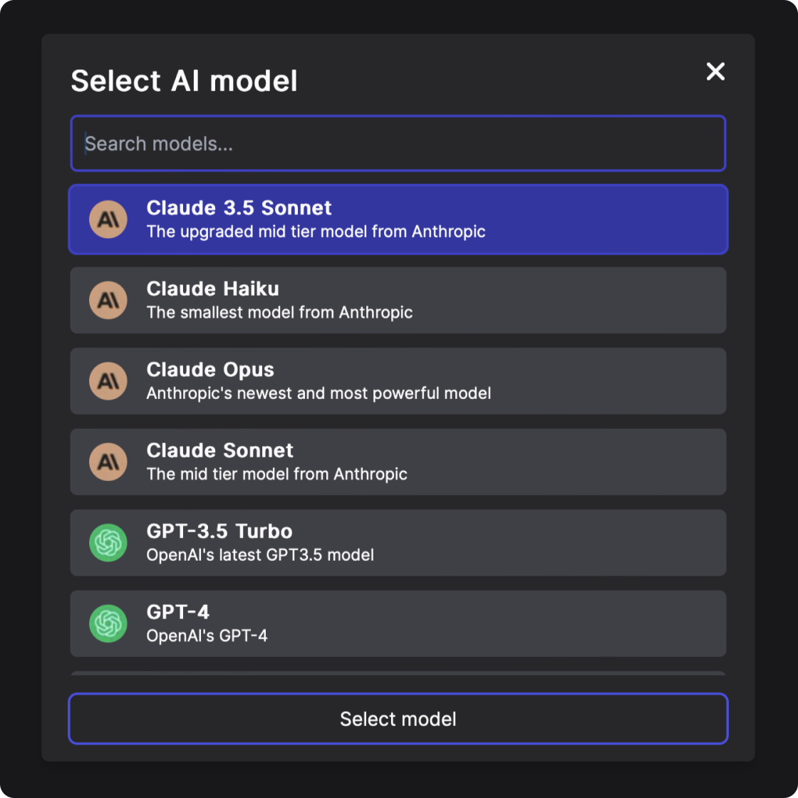 Select between leading AI models